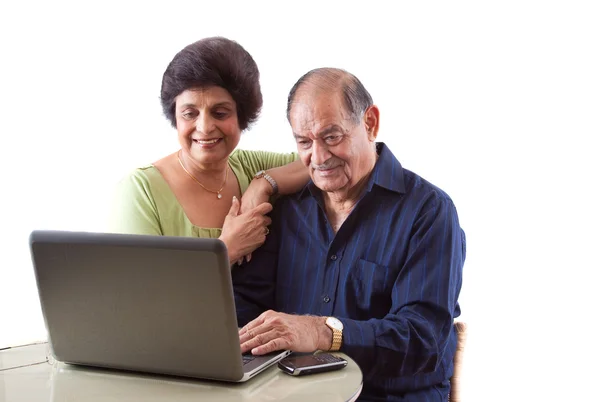 stock image East Indian Elderly Couple on Computer