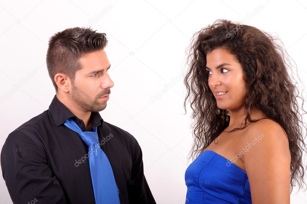 Woman and man flirting