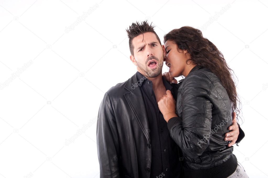 Woman bite on man