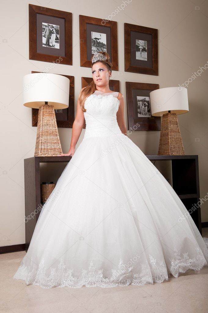 Classical long white wedding dress