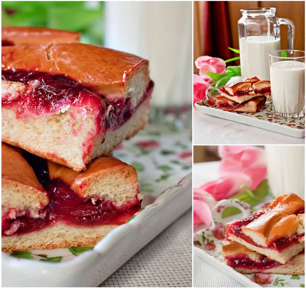 Cakes with jam and milk — Stock Photo, Image