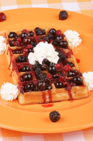 stock image Waffle with soft fruits