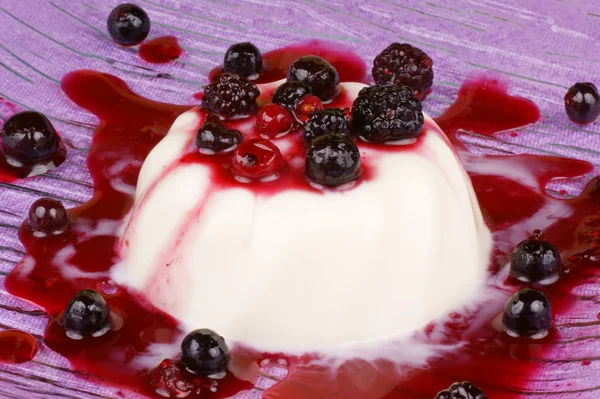 Panna cotta with soft fruits — Stock Photo, Image