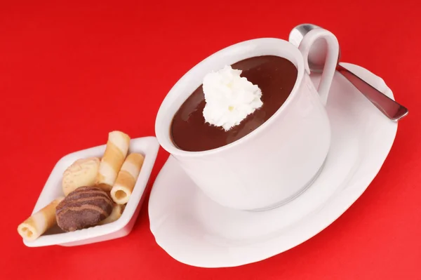 stock image Cup of hot chocolate with whipped cream and cookies