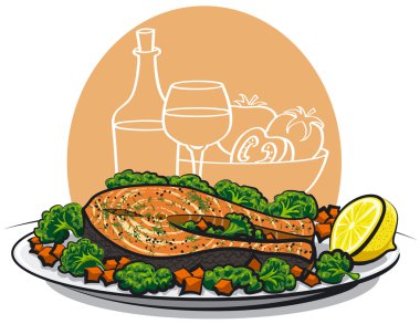 Baked salmon steak clipart