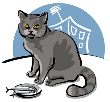 Cat and fish clipart