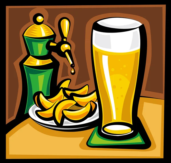 Bière et chips — Image vectorielle
