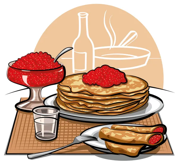 Pancakes with red caviar — Stock Vector