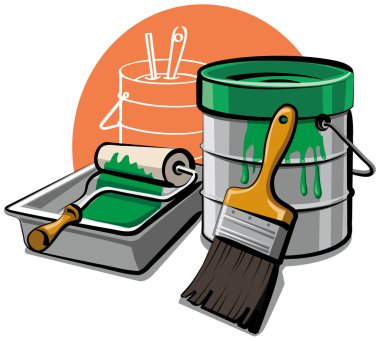 Paint bucket and brush clipart