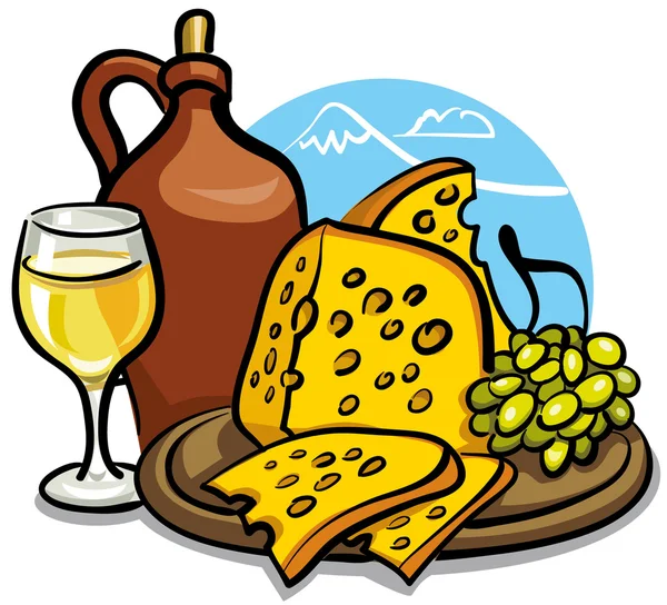 奶酪和葡萄酒 — 图库矢量图片