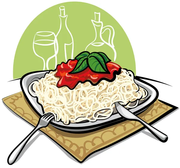 Espaguetis con salsa de tomate — Vector de stock