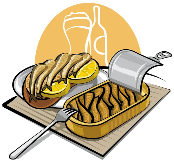 Спраты в масле с бутербродом — стоковый вектор