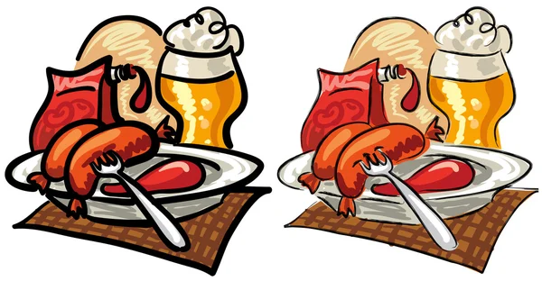 香肠和啤酒 — 图库矢量图片