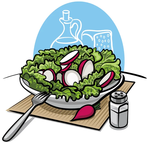 Frischer grüner Salat mit Rettich — Stockvektor