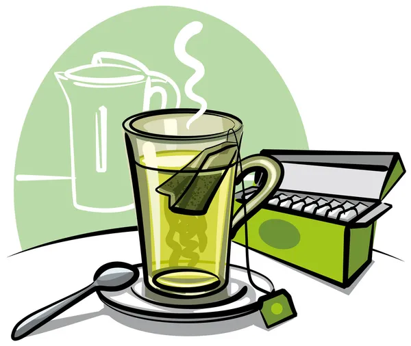 Зеленый чай и пакетики — стоковый вектор