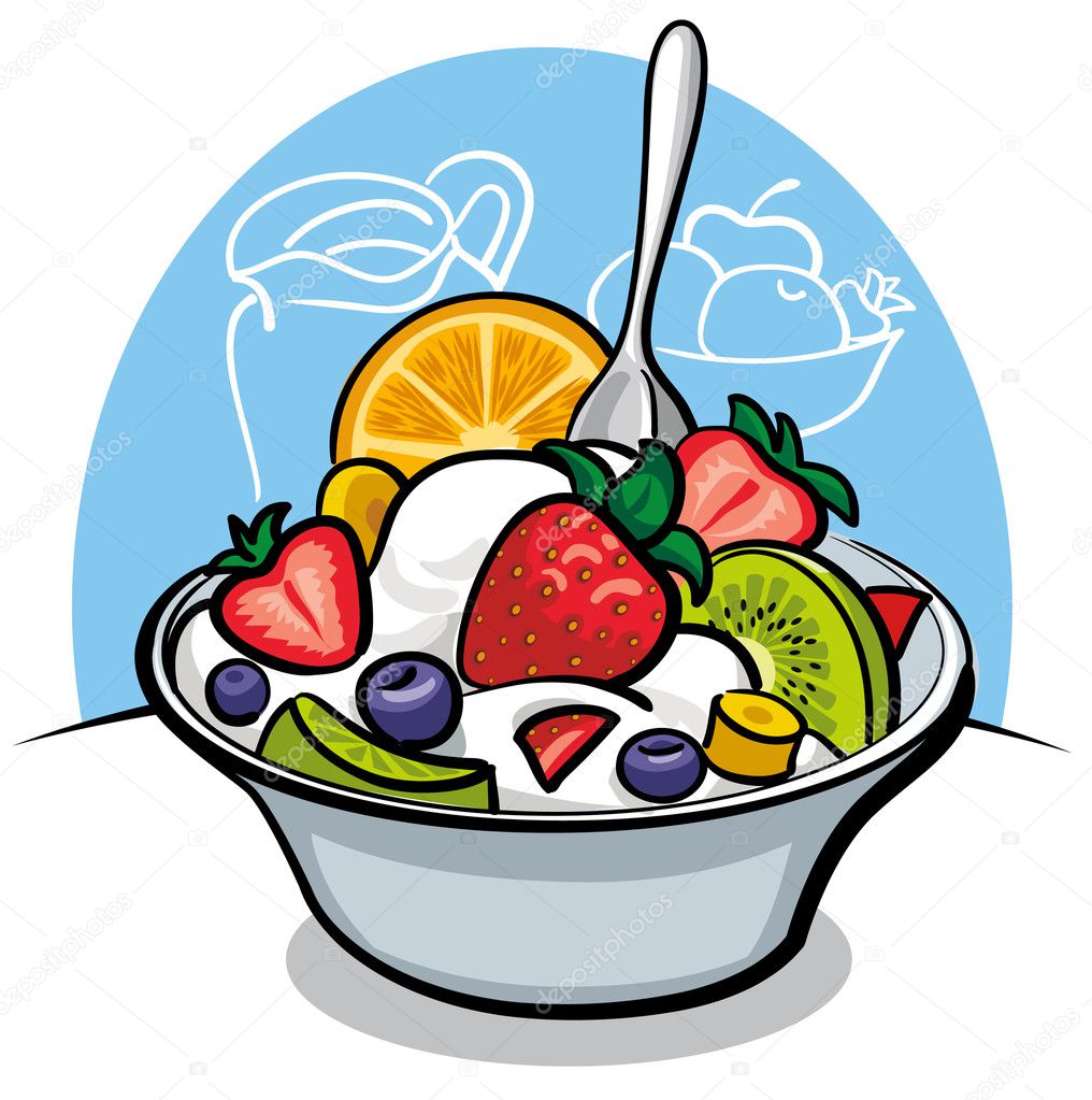 Ensalada De Frutas Con Yogur Y Fresa Vector Gráfico Vectorial