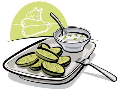 Fried zucchini with sauce clipart