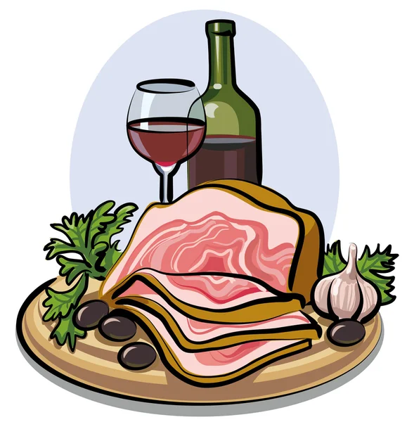 Bacon frais et vin rouge — Image vectorielle