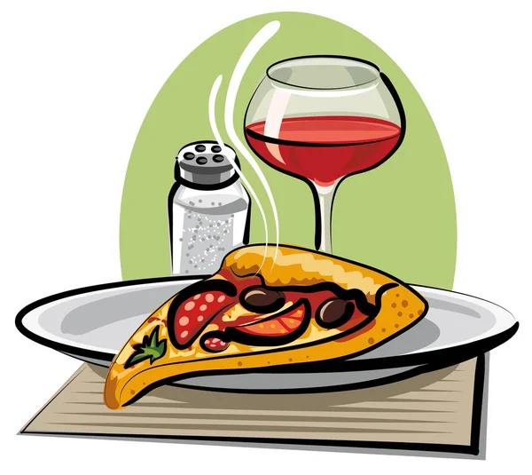 Hot pizza and wine — Stock Vector