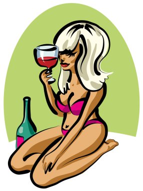 şarap ile bikinili kız
