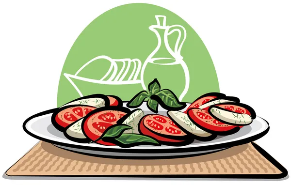 Salada com tomates e mussarela — Vetor de Stock