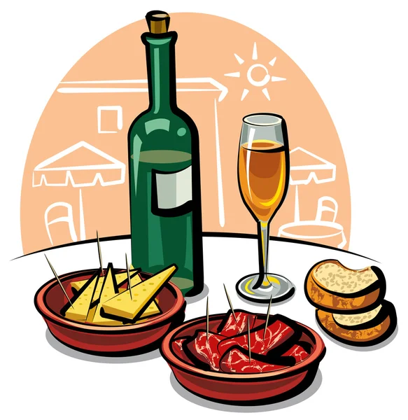 Spaanse hapjes en wijnen — Stockvector