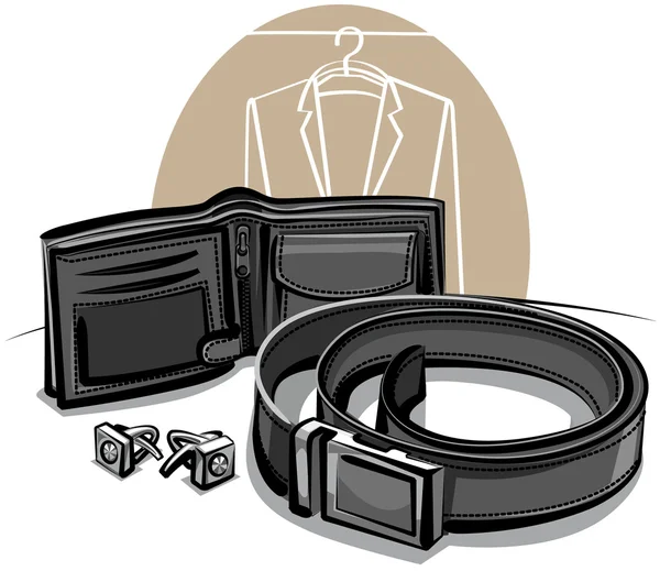 Belt, wallet and cuff links — Stock Vector
