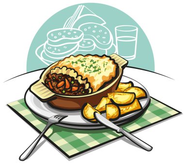 Shepherds pie with sauteed potatoes clipart