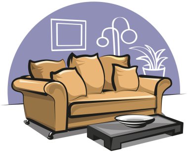 Couch with pillows clipart