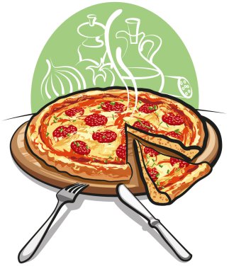 Pizza with salami clipart