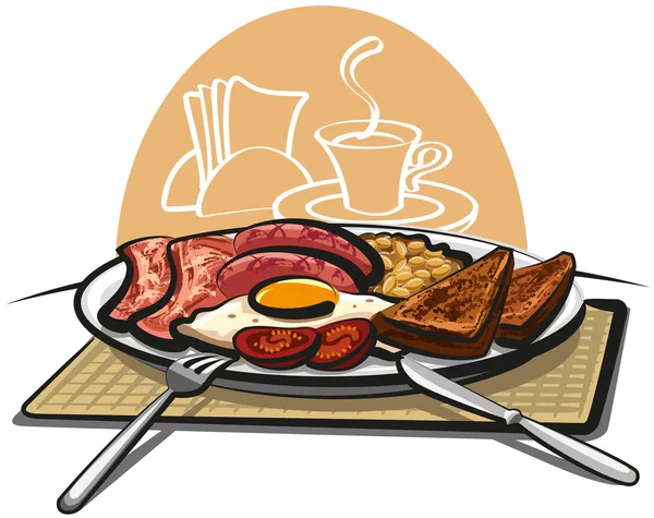 Pequeno-almoço inglês com bacon e ovos — Vetor de Stock