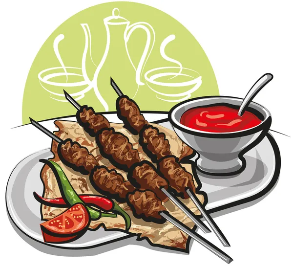 Kebab with tomato sauce — Stock Vector