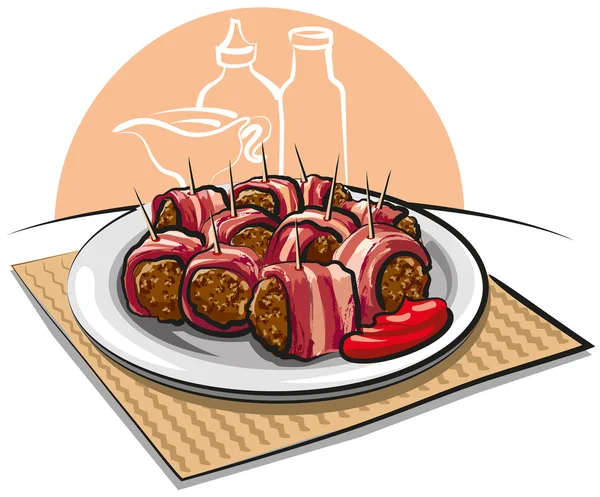 Bacon lindade köttbullar — Stock vektor