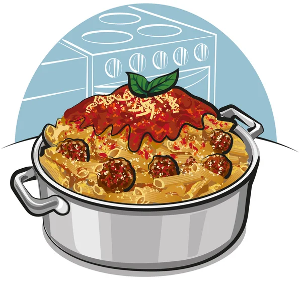 Rigatoni pasta with meatballs — Stock Vector