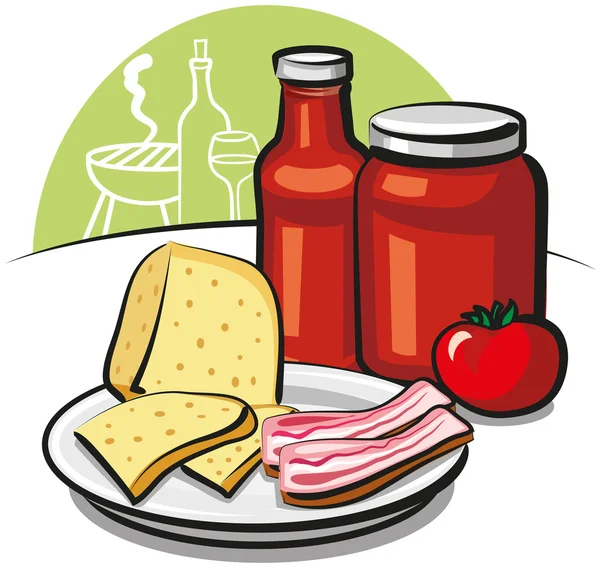 Tomato sauce, cheese and bacon — Stock Vector