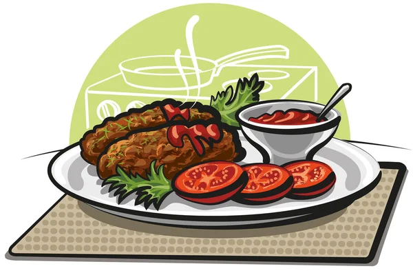 Cutlets and sauce — Stock Vector