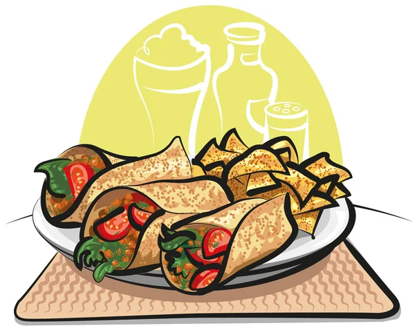 Fajitas y nachos fritos — Archivo Imágenes Vectoriales