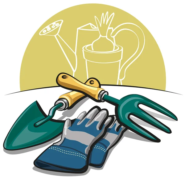 Gartengeräte und Handschuhe — Stockvektor