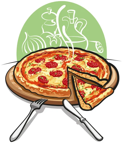 Pizza z salami — Wektor stockowy