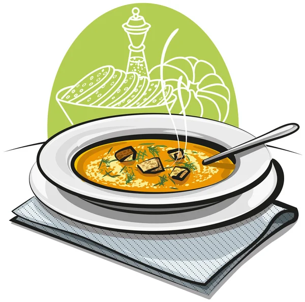 Тыквенный суп с гренками — стоковый вектор