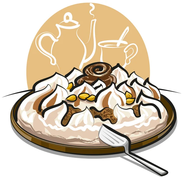 冰淇淋蛋糕和茶 — 图库矢量图片