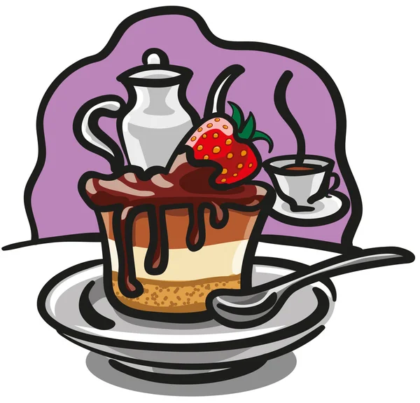 Schokoladenkuchen mit Erdbeere — Stockvektor