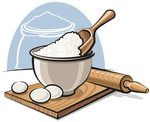 Flour in bowl with eggs — Stock Vector