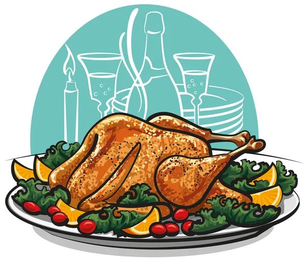 Garnished roasted turkey — Stock Vector