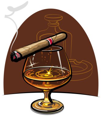 Cognac and cigar clipart