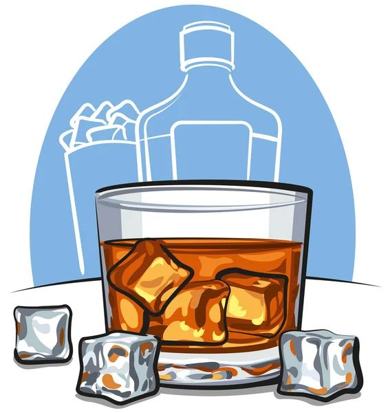 威士忌加冰块的杯子 — 图库矢量图片