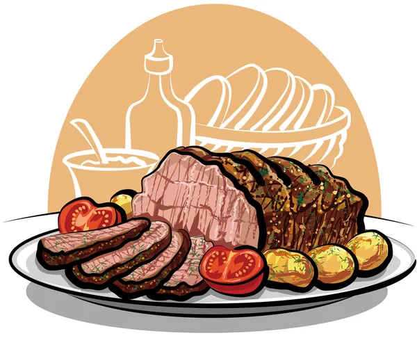 Roast beef with roasted potatoes — Stock Vector