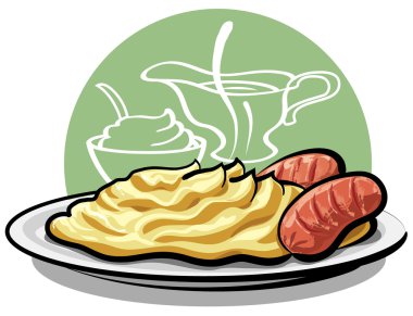 Mashed potatoes with grilled sausages clipart