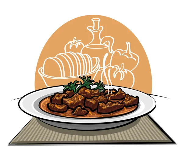 Plato de carne tradicional Goulash — Vector de stock