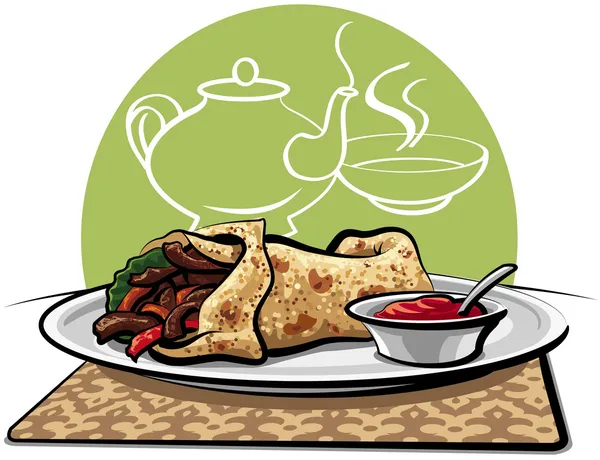 Viande cuite au four enveloppée de pita — Image vectorielle